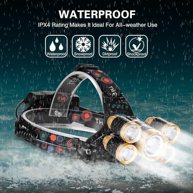 Headlamp Rechargeable,1200 Lumen Ultra Bright 5 LED Headlight Flashlight,Brightest USB Rechargeable Headlamps,Waterproof Zoomable Head Lamp 4 Modes Light for Outdoors Camping Hunting Hiking Hard Hat