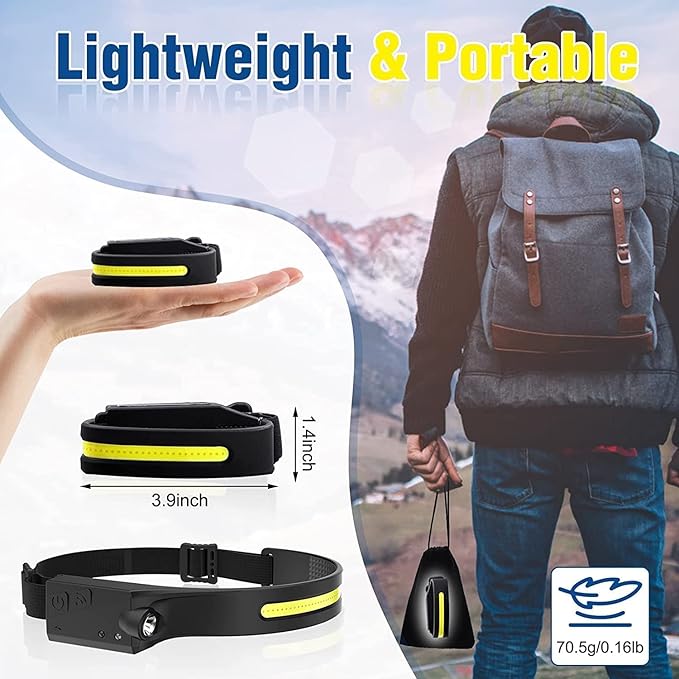 Headlamp Rechargeable - Head Lights for Forehead 2 Pack, Super Bright 230° Wide Beam Headlamps Headlight, Lightweight LED Headlamp for Camping Running Fishing