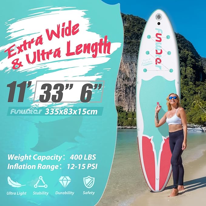 FunWater Inflatable Stand Up Paddle Board 10'/10'6"/11'/11'6" Paddle Board for Adults & Youth, Paddleboards Inflatable with Premium SUP Accessories, Wide Stable, Non-Slip Comfort Deck