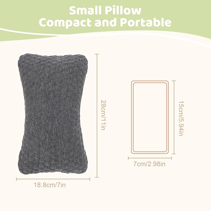 vocheer Small Pillows for Sleeping, 11"x 7" Mini Travel Pillow, Tiny Pillows for Neck, Wrist, Lumbar and Knee, Pets Pillow, Cotton, Machine Washable,Dark Grey-1PC
