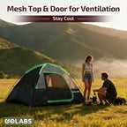 Golabs CT1 2 Person Camping Tent, Easy Set Up in 3 Mins, PU1500mm Waterproof w/Mesh Top & Door with Ventilation, Lightweight 4.4lbs Portable Family Tent with Carry Bag &Interior Storage Pockets &Hook