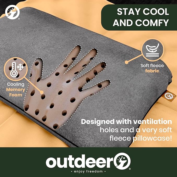 Camping Pillow, Compressible Memory Foam Travel & Camp Pillow for Sleeping Bag with Washable Fleece Pillowcase & Portable Storage Bag, Lightweight, Easy Carry for Outdoors Backpacking Pillow