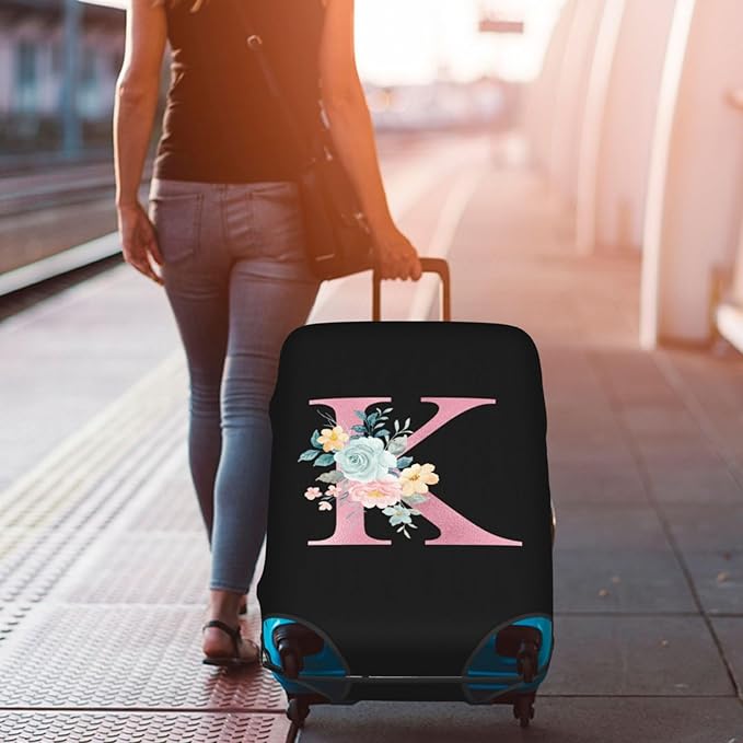 K Alphabet Design Custom Travel Luggage Cover Tag Set TSA Approved Vintage Letter Print Suitcase Protector Men Women (M 22-25 Inch Luggage)