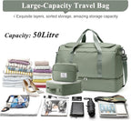 Large Travel Duffle Bag,Carry on Overnight Weekend Bag with Shoes Compartment,Weekender Bags for Women for Travel Business Trips Sport Hospital,3 Pcs Set,Olive Green