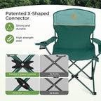 LET'S CAMP Camping Chair 2 Pack Folding Chair with 3-Can Cooler Bag Portable Lawn Chair with Cup Holder,Storage Pocket, Supports 225LBS, Collapsible Chair for Camp, Beach, Picnic (Green)
