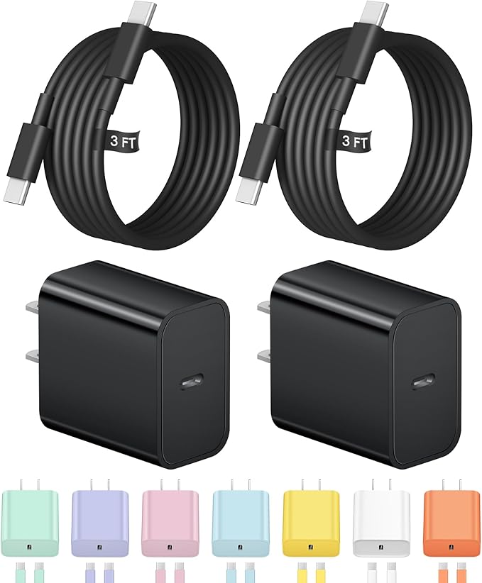 3FT iPhone 17 16 15 Charger Fast Charging USB C Charger Block Type C Chagrer Fast Charging 2-Pack for iPhone 17/17 Plus/17 Pro/17 Pro Max/iPhone 16/16 Plus/16 Pro/16 Pro Max/15 Pro Max/Samsung(Black)