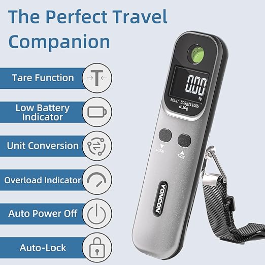 Digital Luggage Scale – 110lb Portable Suitcase Weight Scale with Backlit LCD, Tare Function, Travel Essentials for Airline Luggage, Backpacks, Outdoor Gear and Shipping Packages