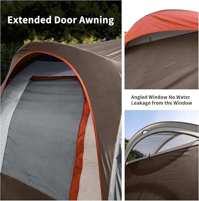 CAMPROS CP Camping Tent 10 Person Family Cabin Tent, 2 Room Water Resistant Waterproof Tent with Top Rainfly, 4 Large Mesh Windows, Double Layer, Easy Set Up, Portable with Carry Bag, 16ft x 9ft x72in