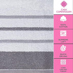 CASA COPENHAGEN White Bay 6Pcs 100% Egyptian Cotton Large Designer Towels Gift Set- White - Dark Grey, 600GSM, 2Bath 2Hand 2Washcloths, Bath Towels for Bathroom Set for Women & Men