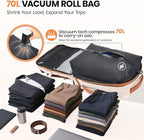 Fanwoli Vacuum Rolling Travel Backpack, Carry On Luggage with TSA Lock & Anti Theft Zipper, 70L Expandable Airback with Compression Pump, Waterproof Laptop Bag Ideal for Flight & Business