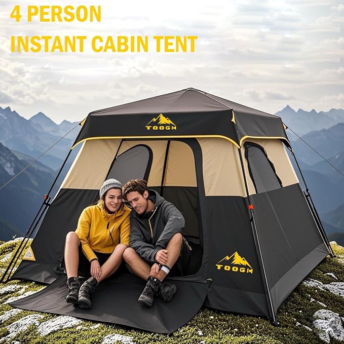 3/4 Person/6 Person Camping Tent Fast Cabin Tent with Instant Setup Tent, Weatherproof Tent Easy Quick Set Up & Pop Up in 60 Seconds with Rainfly Backpack for Family Camping,Upgraded Ventilation