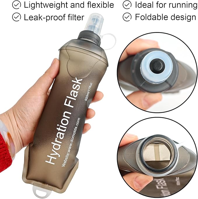 WILDREEDS 250ml Soft Flask, TPU Collapsible Soft Water Bottle for Hydration Pack, Running Vest, Folding Water Bottle for Hiking Cycling Climbing-1Pcs, Grey