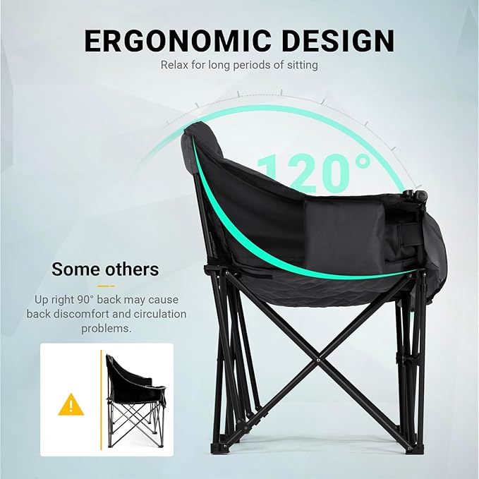 Overmont Oversized Double Camping Chair - 2 Person Comfort Couch Chair Loveseat for Adults - Heavy Duty Lawn Chairs with Cooling Bag&Wine Racks - Support 850LBS Black