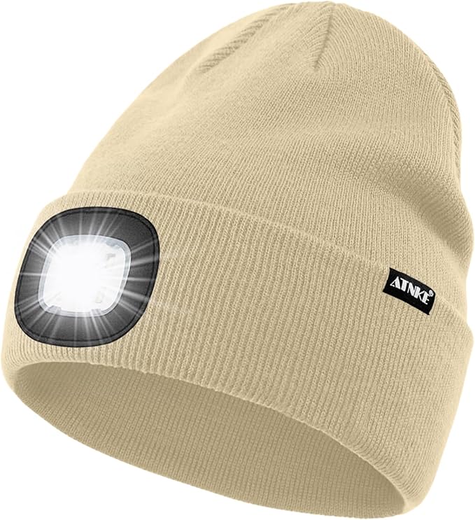 ATNKE LED Lighted Beanie Hat,USB Rechargeable 4 LED Running Headlamp Bright Cap with The Light Gifts for Men and Women