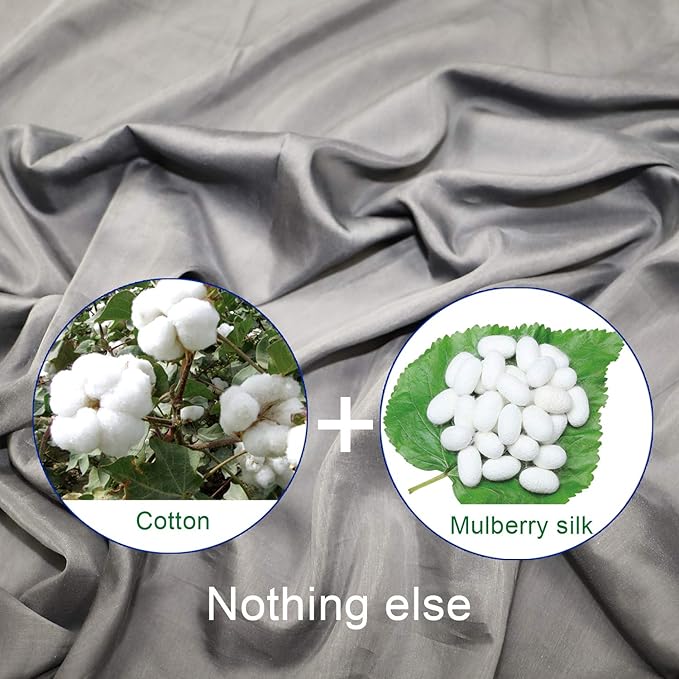 Browint Silk/Cotton Travel Sheet with Double Zippers, 87"x43" Extra Wide Sleep Sack for Hotels, Lightweight Sleeping Bag Liner for Camping, Traveler Rectangular with Pillow Pocket …