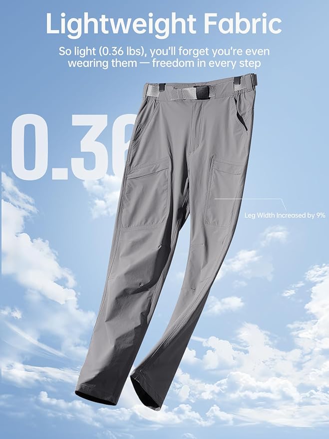 FREE SOLDIER Men's Outdoor Cargo Hiking Pants with Belt Lightweight Waterproof Quick Dry Tactical Pants Nylon Spandex