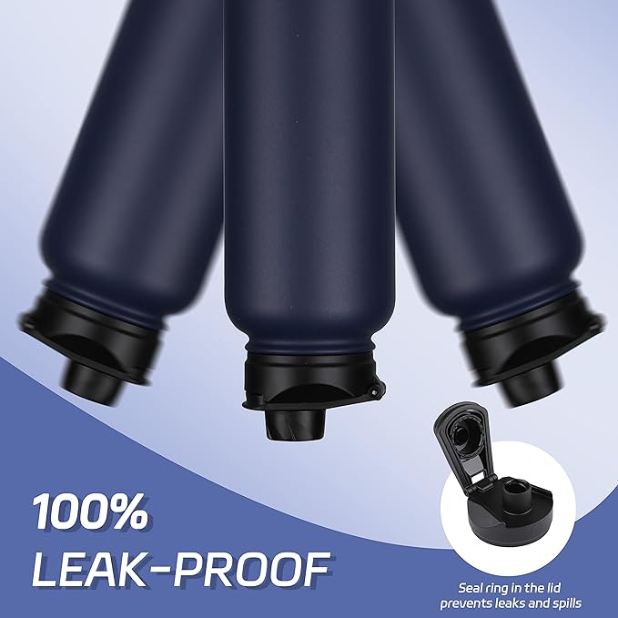 HASLE OUTFITTERS 40oz Stainless Steel Water Bottle, Vacuum Insulated Double Walled Leak Proof Sports Water Bottle with 2 Lids (Straw and Spout Lid) Thermo Mug Keep Cold and Hot(Navy,4）