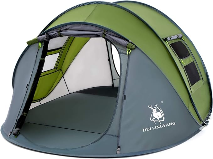 4 Person Easy Pop Up Tent,9.5’X6.6’X52'',Waterproof, Automatic Setup,2 Doors-Instant Family Tents for Camping, Hiking & Traveling