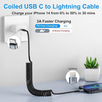 KIYODA USB Type C to Lightning Cable 6FT 2Pack, Coiled iPhone Charger Fast Charging for CarPaly Short USBC iPhone Cord for iPhone14/13/12/11 Pro Max/iPad/CarPlay-Black