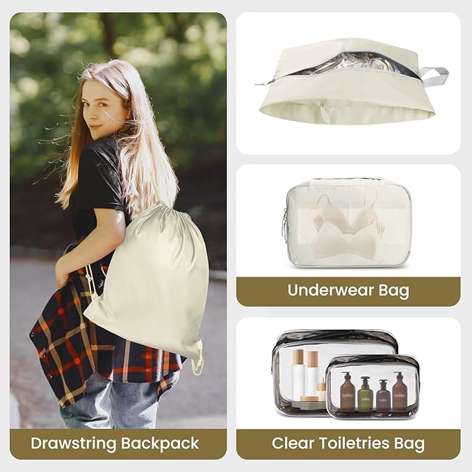 10 Set Compression Packing Cubes, Lightweight Travel Essentials, Stretchable Expandable Storage Bags, Compression Bags for Travel Accessories Luggage Storage Set (10 Pcs, Beige)