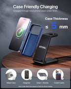 Intoval 3 in 1 Wireless Charging Station for iPhone and Apple Watch,Fast Wireless Charger Stand,Compact Desk Charging Dock for iPhone17 16 15 14 13/Pro/Max, iWatch11 10 9 Ultra/SE 3/4,AirPods