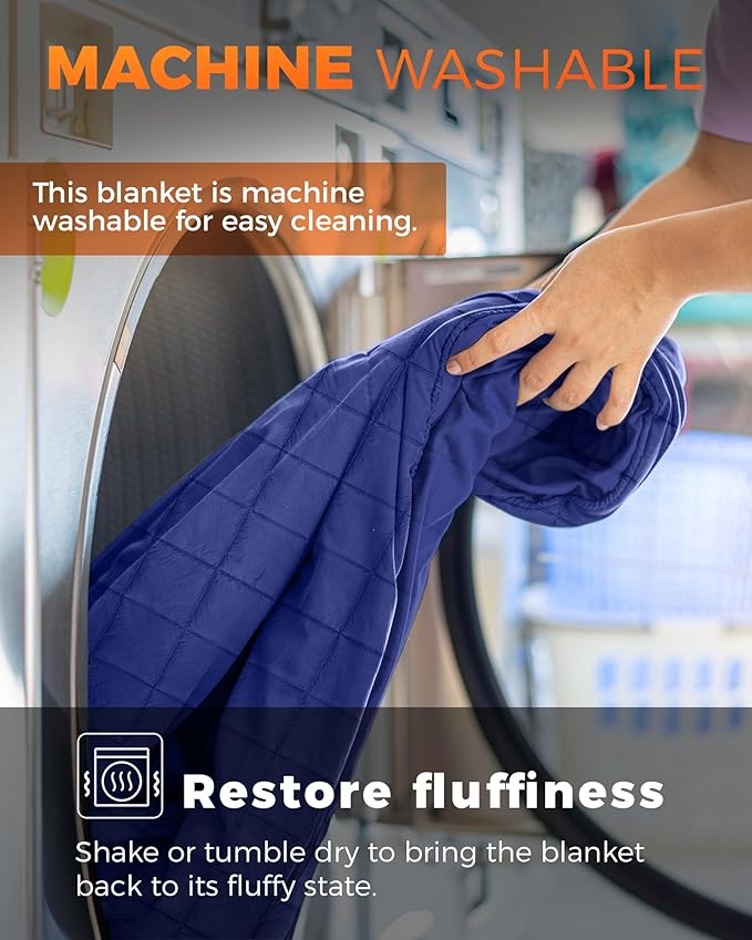 KingCamp Ultralight Camping Blanket, Packable Down Alternative Puffy Wearable Blankets Weatherproof Warm Package Quilt with Snap Buttons for Outdoor Hiking Travel Picnic Stadium (69" L x 53" W, Navy)