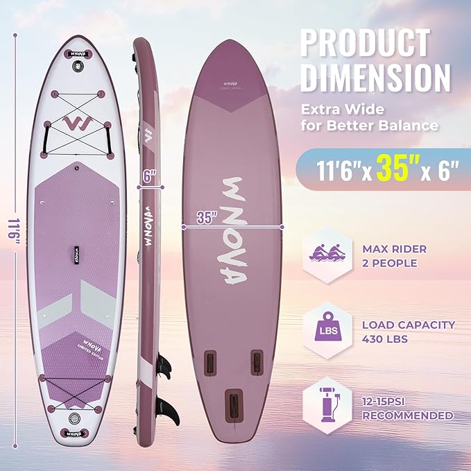 11'6"x35" Extra Wide Stand Up Paddle Board Inflatable for All Levels, 430LBS Capacity SUP Paddleboard with Complete Accessories, Double Acton Pump, Blow Up Paddle Board for Family