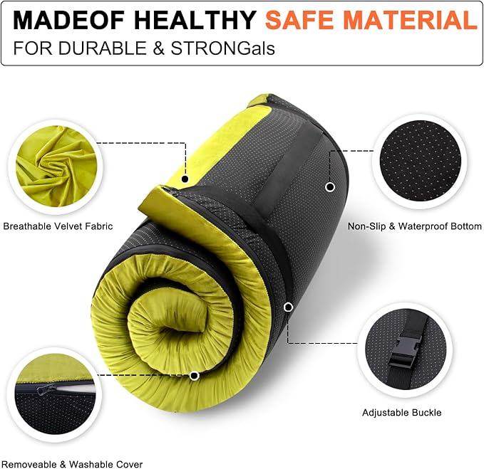 Memory Foam Camping Mattress Sleeping Pad, 3" Thick Waterproof Portable Roll Up Sleeping Mats & Floor Mattress Pad with Pillow + Travel Bag for Camping Car Truck SUV Tent Sleepover Kids Adult