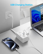 Kakyanill Italy Travel Plug Adapter, Italy Power Adapter, 6 AC Outlets, 4 USB Ports (2 USB C), 3ft Wrapped Around Extension Cord, for Italy Chile Libya