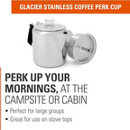 GSI Outdoors Percolator Coffee Pot I Glacier Stainless Steel with Silicone Handle for Camping, Backpacking, Travel, RV & Hunting - Stove Safe