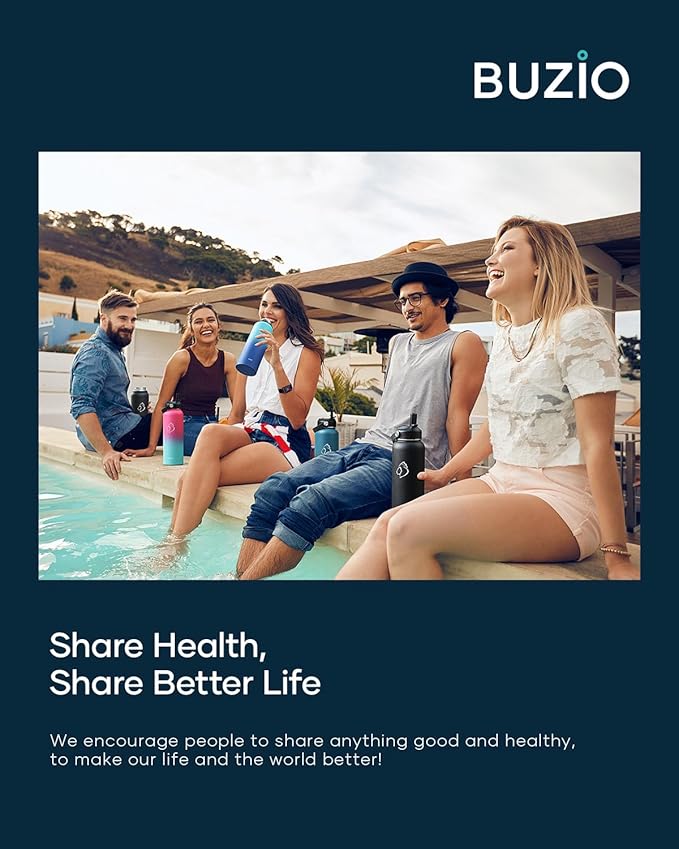 BUZIO 40oz Insulated Water Bottle, Triple Wall Vacuum Stainless Steel Water Flask with 2 lids, Lead-Free BPA-Free Straw Lid Sports Canteen Jug, Cold 48H & Hot 24H- Black