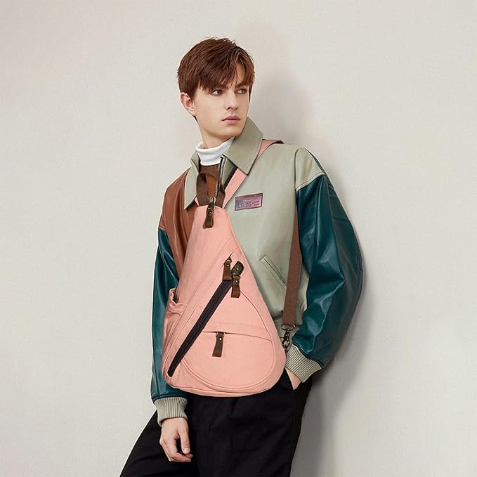 KL928 Canvas Sling Bag - Small Crossbody Backpack Shoulder Casual Daypack Rucksack for Men Women(Large Version)