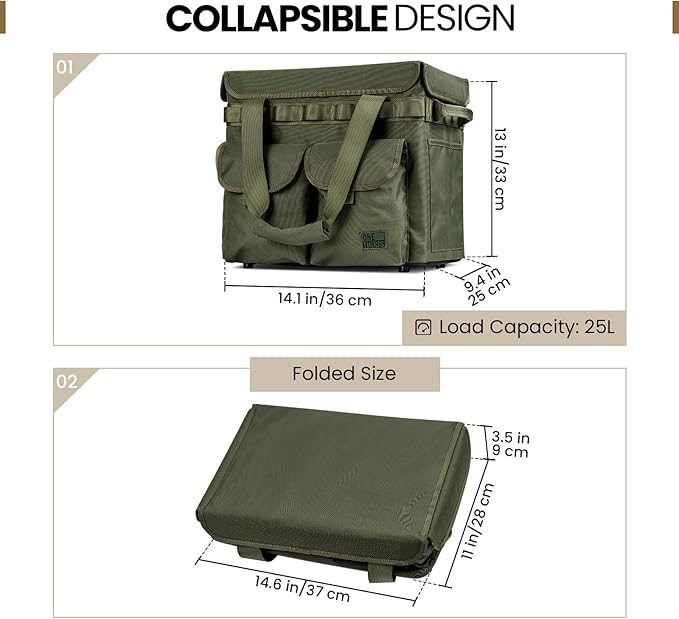 OneTigris Camping Storage Bag with Lid, 25L Collapsible Tactical Tote Bag for Outdoor Camping Travel Picnic Garage Trunk Organizer