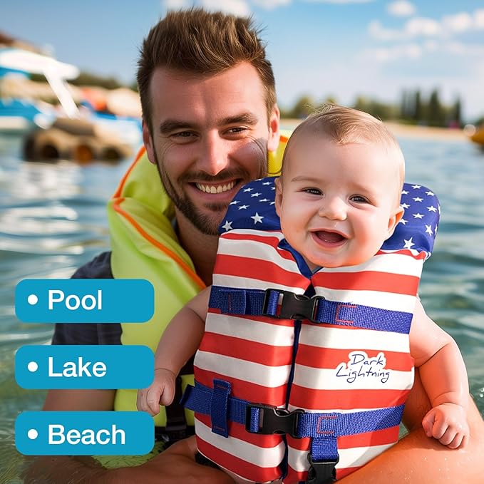 Dark Lightning USCG Approved Infant Life Jacket 0-30 lbs, Swim Vest for Baby/Toddlers 1-3 Year Old 20-30 lbs,Toddler Floaties for Pool Swimming,Boating,Beach,Puddle