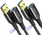 AINOPE 2 Pack USB Extensions Cable High Speed USB 3.0 Extension Cord Type A Male to Female Sturdy Braided Material Fast Data Transfer Compatible with USB Keyboard,Mouse,Flash Drive,Black,10FT+10FT