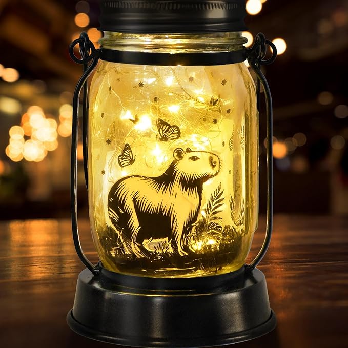 Capybara Gifts for Women/Men Capybara Solar Lanterns Mom Grandma Birthday Present Lantern Memorial Lights Solar Garden Decoration Outside for Yard, Patio,Backyard,Porch Torches