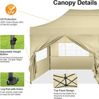COBIZI 10x20 Pop up Canopy Tent 10x20 Canopy with 6 Sidewalls Waterproof Heavy Duty Gazebo Commercial Canopy Tent for Parties Outdoor Gazebo, Carry Bag with Wheel(10x20ft, Khaki)