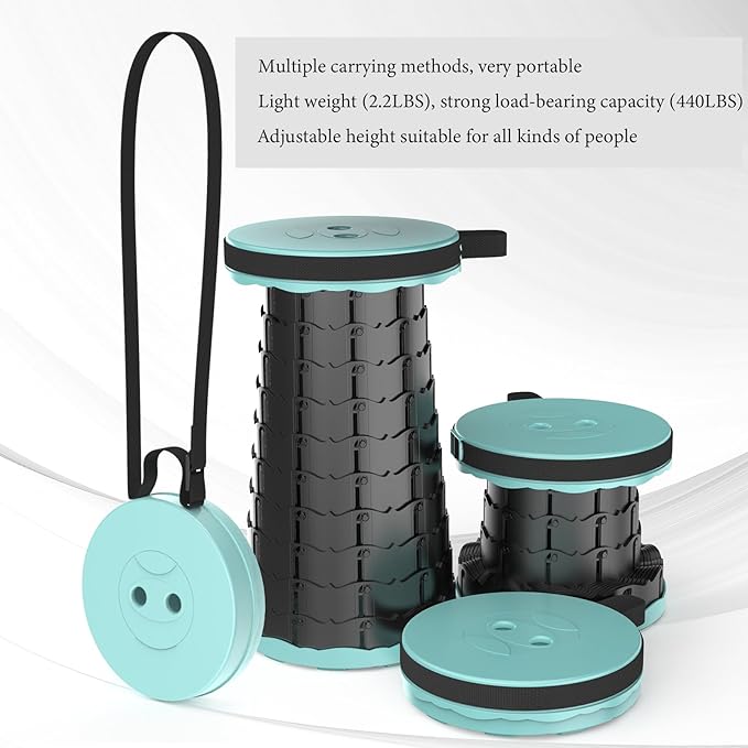 2025 Upgraded Portable Folding Stool, Collapsible Stools, 440lbs Max Weight, Lightweight But Sturdy, Telescoping Foldable Camping Stool for Outdoor Fishing Hiking Travel BBQ