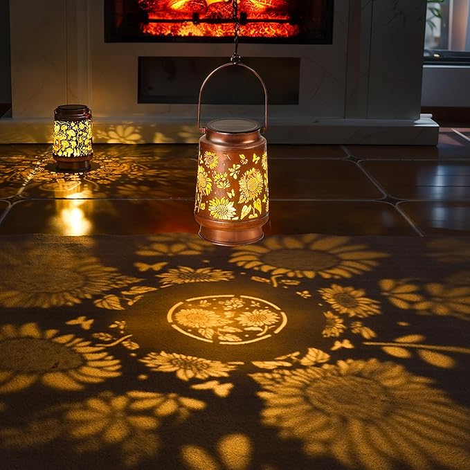 Homemory Solar Lanterns Sunflower Lights Outdoor Waterproof Garden Decor Women Gifts for Birthday, LED Hanging Solar Lights Metal Lantern Decoration Outside for Yard, Patio, Backyard, Porch, Lawn