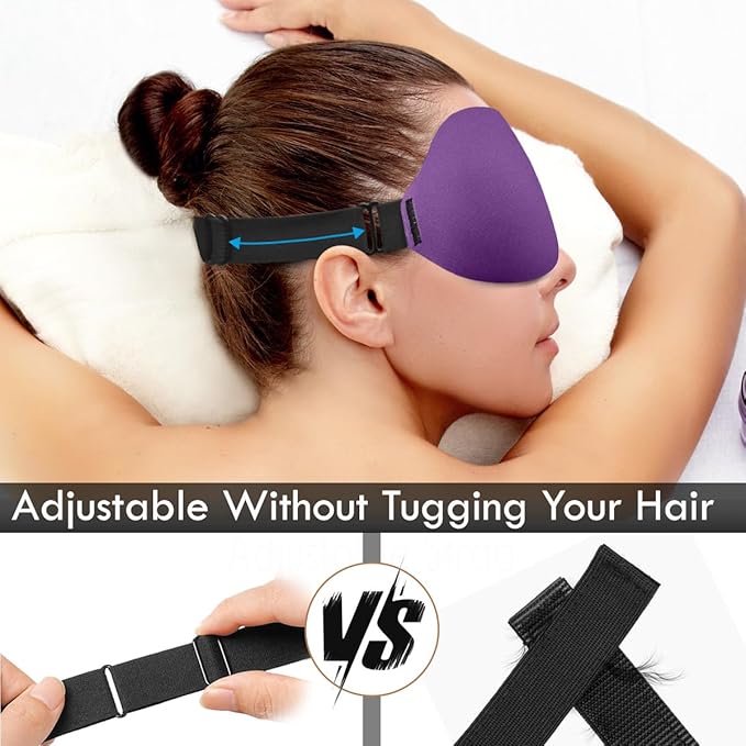 3D Sleep Mask for Side Sleepers – 100% Light Blocking Eye Mask for Sleeping, Zero Eye Pressure, Soft Breathable Memory Foam, Adjustable Strap for Travel, Men & Women (Purple)