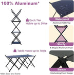 Folding Camping Table & Shelf, 2-in-1 Portable Aluminum Picnic Table and 3-Tier Storage Rack, Lightweight Low Table with Carrying Bag for Outdoor, Beach, Picnic, BBQ and Party