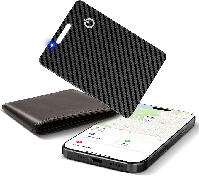 Wallet Tracker Card (iOS Only), Rechargeable Bluetooth Smart Tracking for Apple Find My Compatible Anti Tracker for Men Women Slim Item Locator for Purse Passport Key Luggage Tag (1Pcs/Black B)