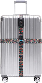 Travelkin Luggage Straps TSA Approved - Adjustable Cross Suitcase Straps with TSA Lock, Reinforced Buckle, Unique Pattern - Secure Heavy Duty Luggage Straps for Travel (Geometry)