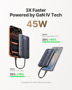 INIU 3-in-1 Portable Charger, 45W 10000mAh Fast Charging Power Bank, Built-in USB C Cable & Foldable Wall Plug, Travel Essentials, Battery Pack for iPhone 17 16 15 Series, Samsung, MacBook, Gray
