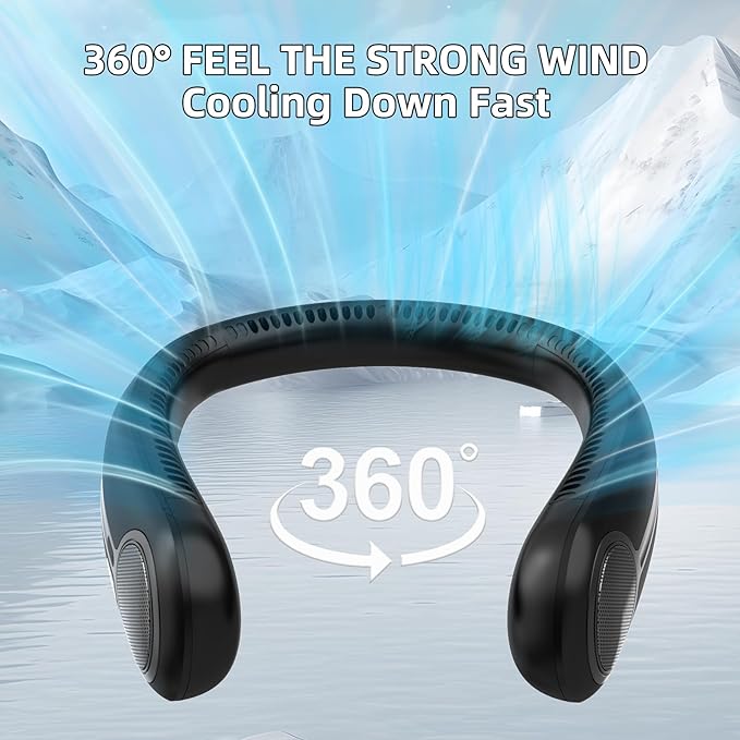 Portable Neck Fan,Hands Free Personal Wearable Bladeless Fan,6000mAh USB Rechargeable,360° Cooling,LED Display,4-Speeds,Birthday Gifts for Men Women Dad Mom,Outdoor Indoor Travel Camping (Black)