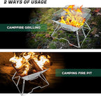 Odoland Folding Campfire Grill, 304 Stainless Steel Grate Barbeque Grill, Portable Camping Grill with Legs for Picnics, Backpacking, Outdoor with Carrying Bag and Kitchen Tongs
