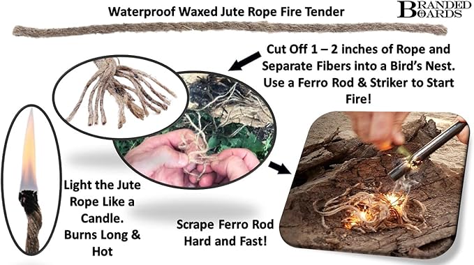 Portable Bushcraft Stainless BBQ Cooking Grill Grate, Bamboo Cutting Board, Burlap Bag, Mini Knife, Fire Starter Kits. Camping, Campfires, Backpacking, Hunting & Fishing Gear