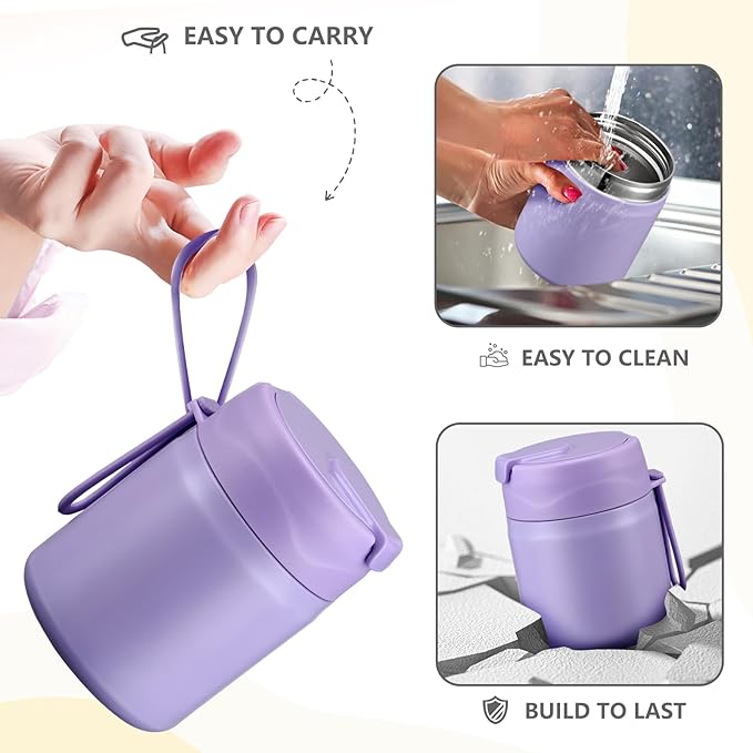 17oz Soup Thermo for Hot Food Kids Insulated Vacuum Food Jar with Stainless Steel Spoon Wide Mouth Thermo Leakproof Lunch Food Container Kids Hot Lunch Box (Purple)
