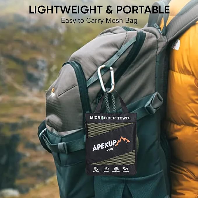 APEXUP Microfiber Travel Towel, Ultra Absorbent Quick Dry Towels, Lightweight Gym Sports Camping Towel for Workout, Yoga, Beach, Shower, Swimming (60"×30", Army Green)