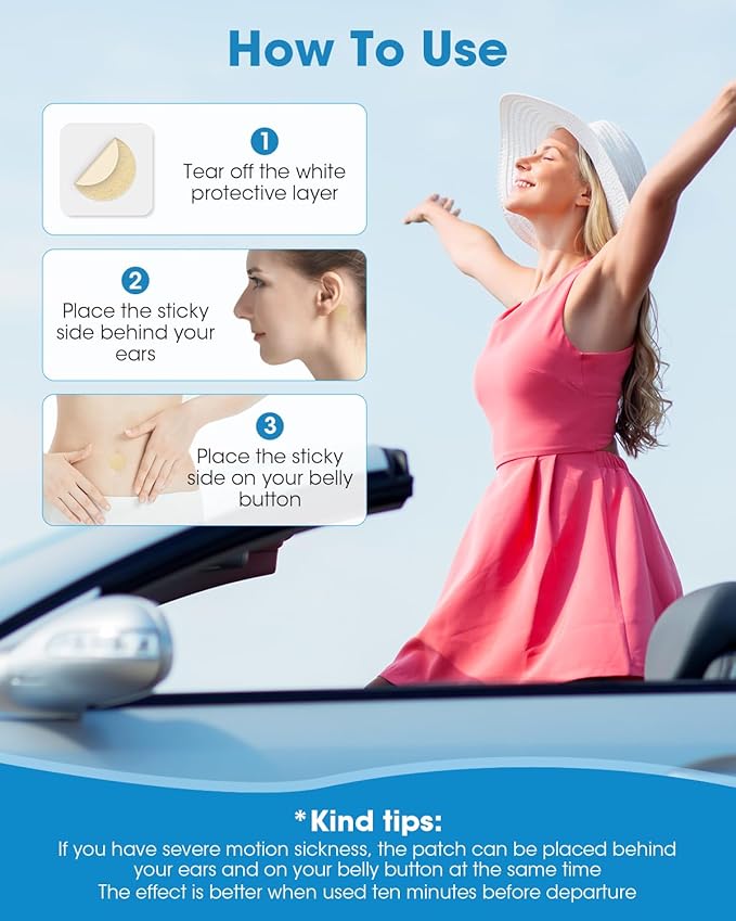 Motion Sickness Patches, 28 pcs No-Drowsy Sea Sickness Patches for Car Sickness, Air Sickness and Travel Patch, Fast Effective, Up to 72 Hours